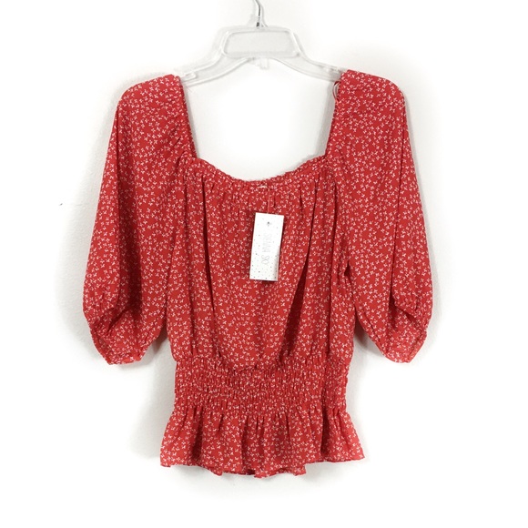 Sienna Sky Tops - Puffy Sleeves Red Size L Floral Summer Top